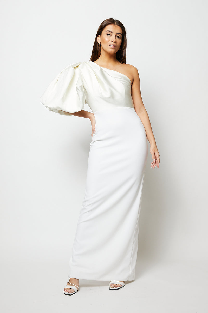 White one shoulder puff sleeve gown - Item for sale