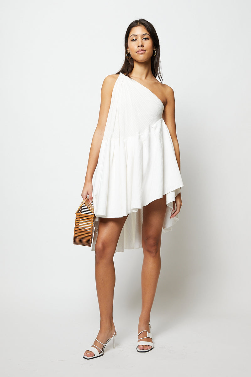 White affi one shoulder mini dress