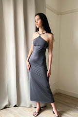 Grey midi dress with halter neckline
