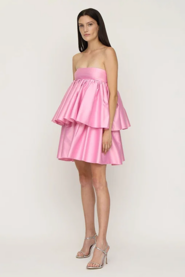 Pink strapless babydoll dress
