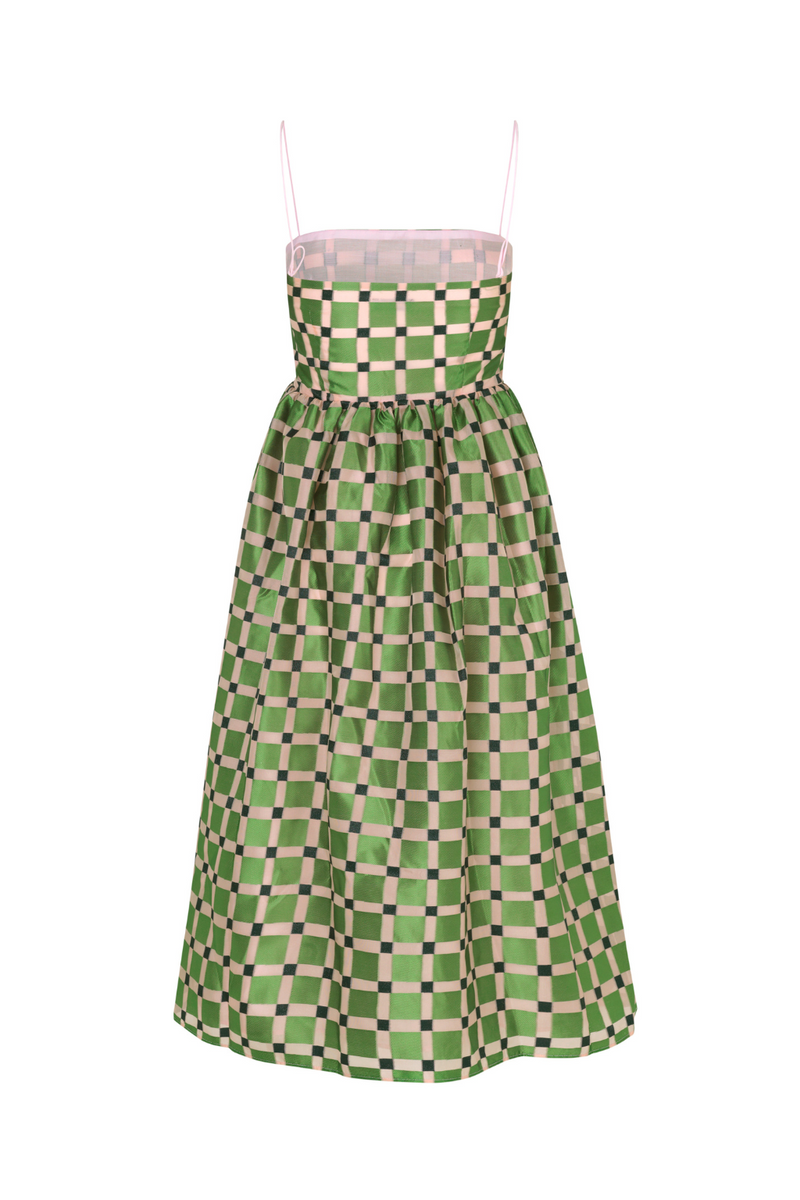 Green midi dress with check print