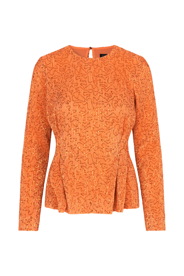 Orange long sleeve blouse with sequins