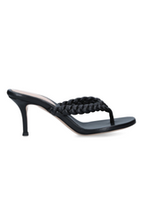 black braided leather sandal heels