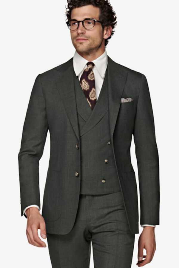 Dark green suit with double breasted waistcoat in a 3-piece set