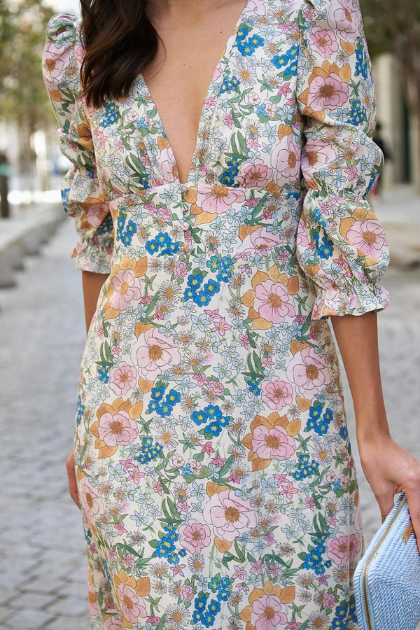 Floral midi dress with ruffled long sleeves