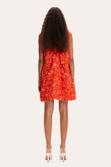 Orange mini dress with flower embroidery