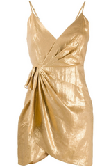Golden linen dress with wrap effect