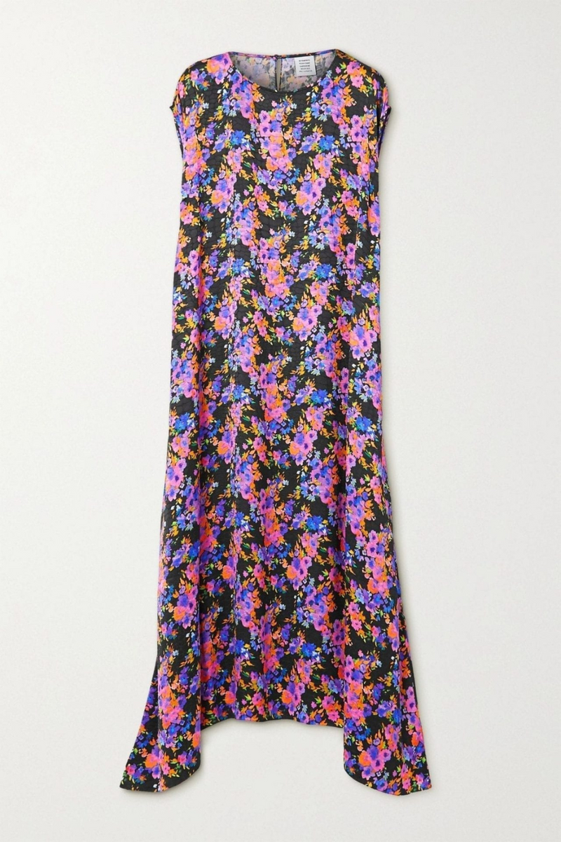 Floral-print Satin-jacquard maxi dress