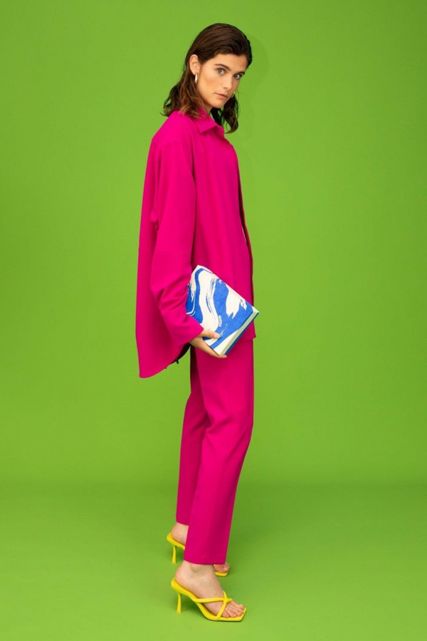 Pink oversized suit with embroidery on the back