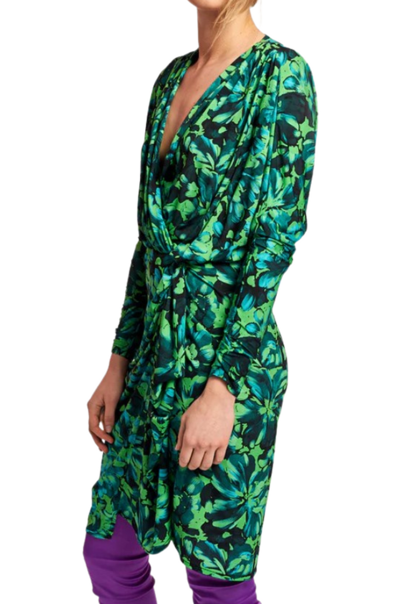 Green patterned long sleeve dress