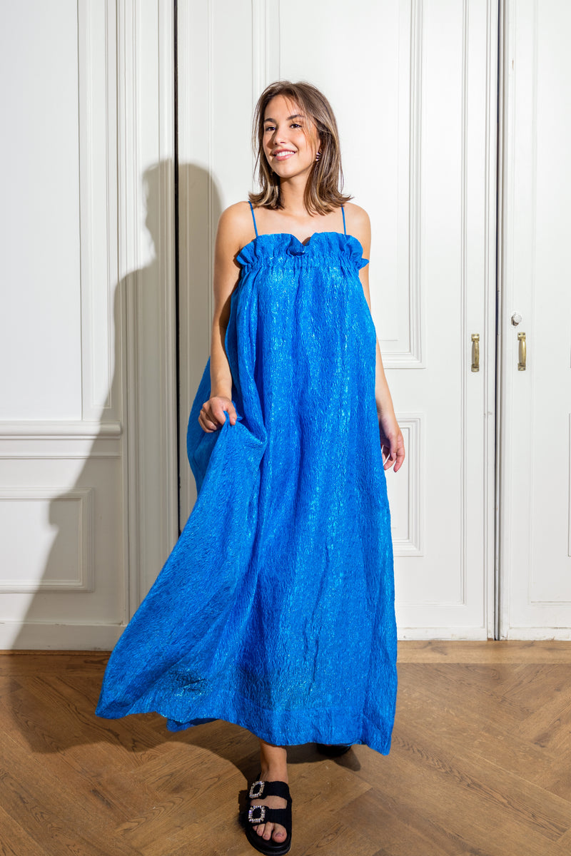 Blue floral jacquard maxi dress - Item for sale