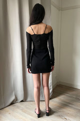 Black long sleeve mesh mini dress