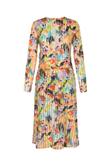 Multicolor plisse midi dress with long sleeves