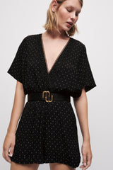Black dotted crepe playsuit