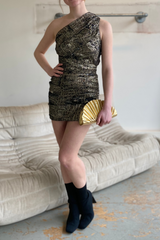 Black and gold printed mini dress