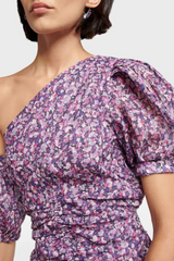 Purple asymmetric dress with floral print