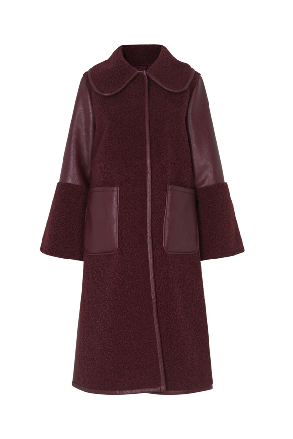 Burgundy midi leather coat