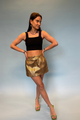 golden mini skirt with exotic python skin optic