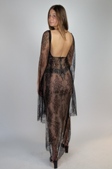 Black see-through lace dress with open back