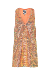 Orange mini sequin dress with v-neck