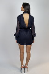 Blue long sleeve mini dress with adjustable waist strap and see through fabric - Item for sale