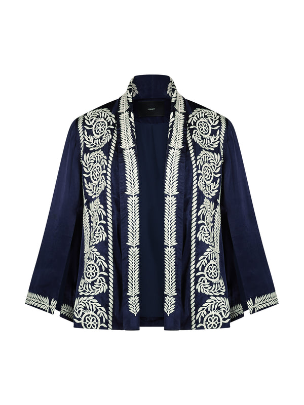 Chinese print blazer w/ wide sleeves