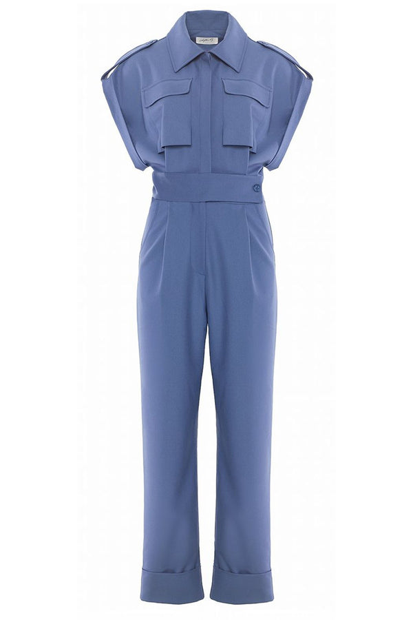 Blue waisted jumpsuit