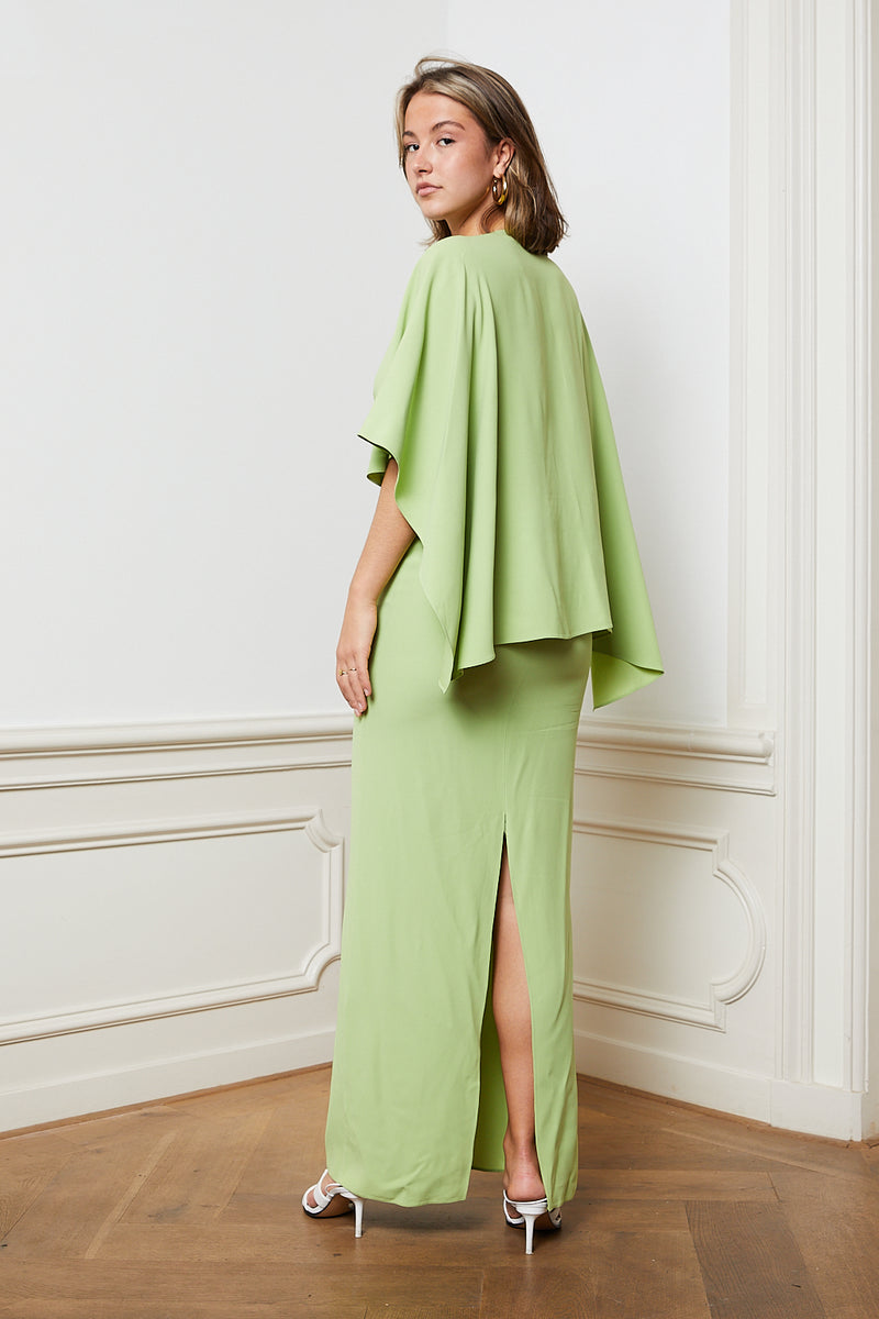 Green cape maxi dress
