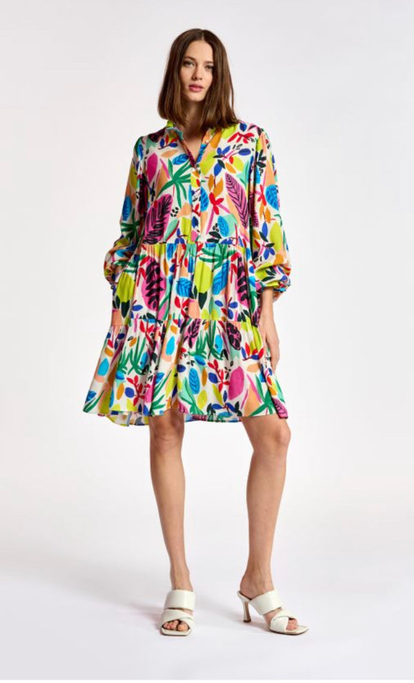 Colorful long-sleeve mini dress