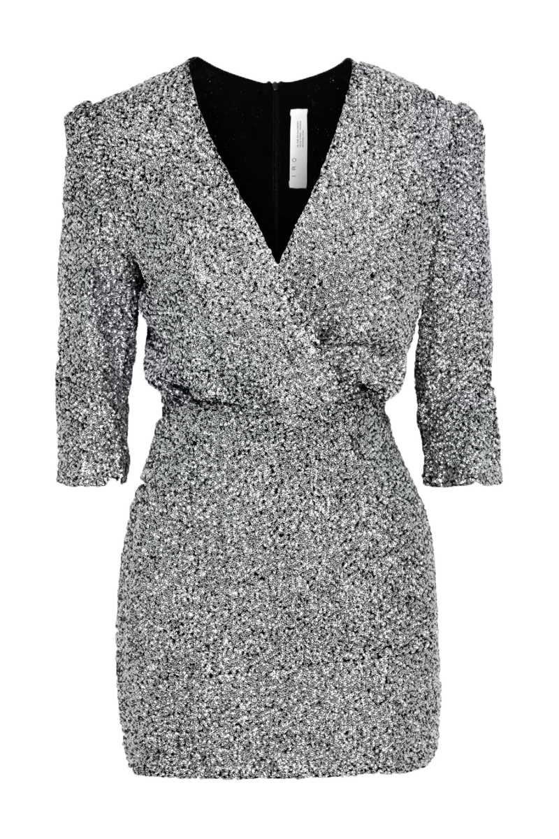 Silver metallic sequin wrap mini dress - Item for sale