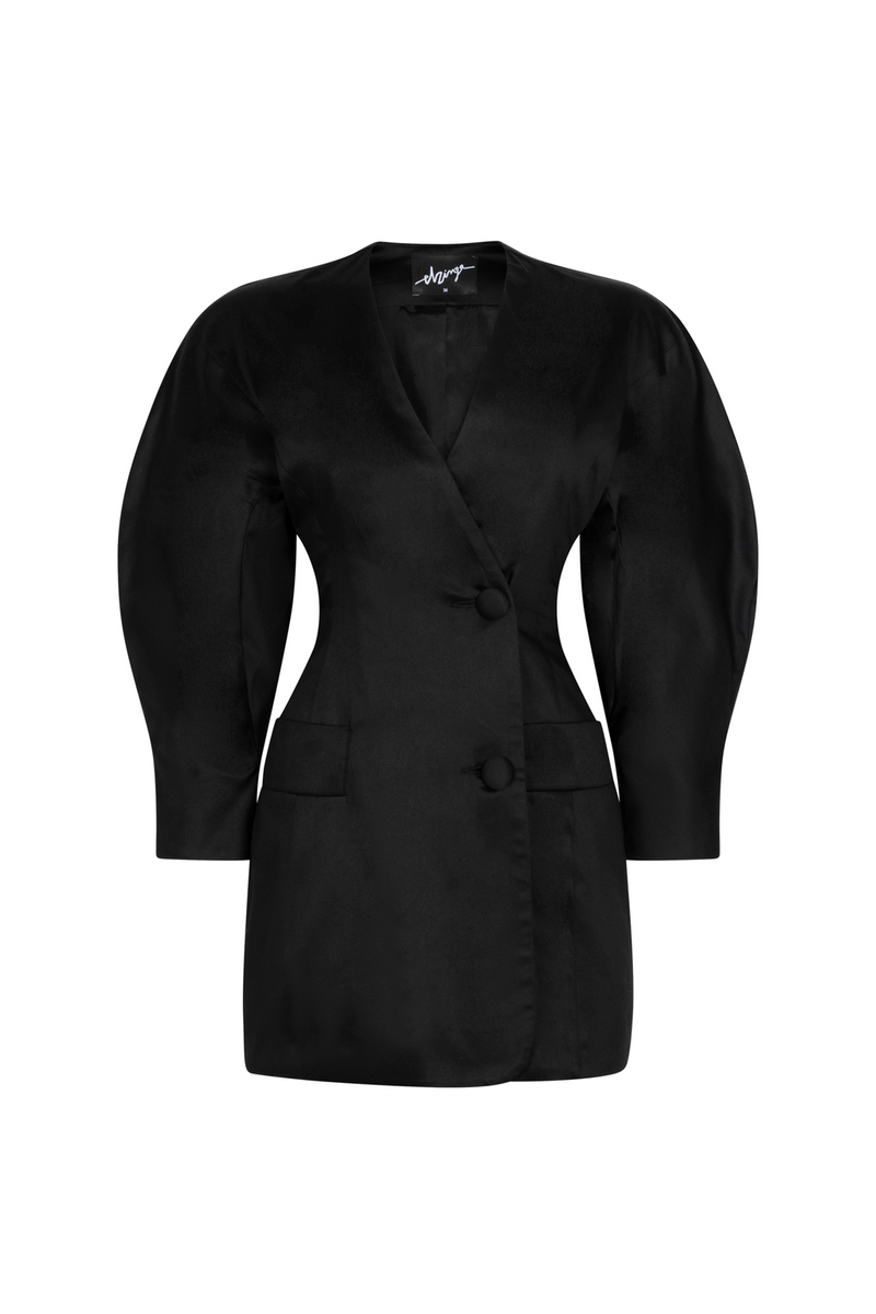 Black cotton satin mini blazer dress - Item for sale