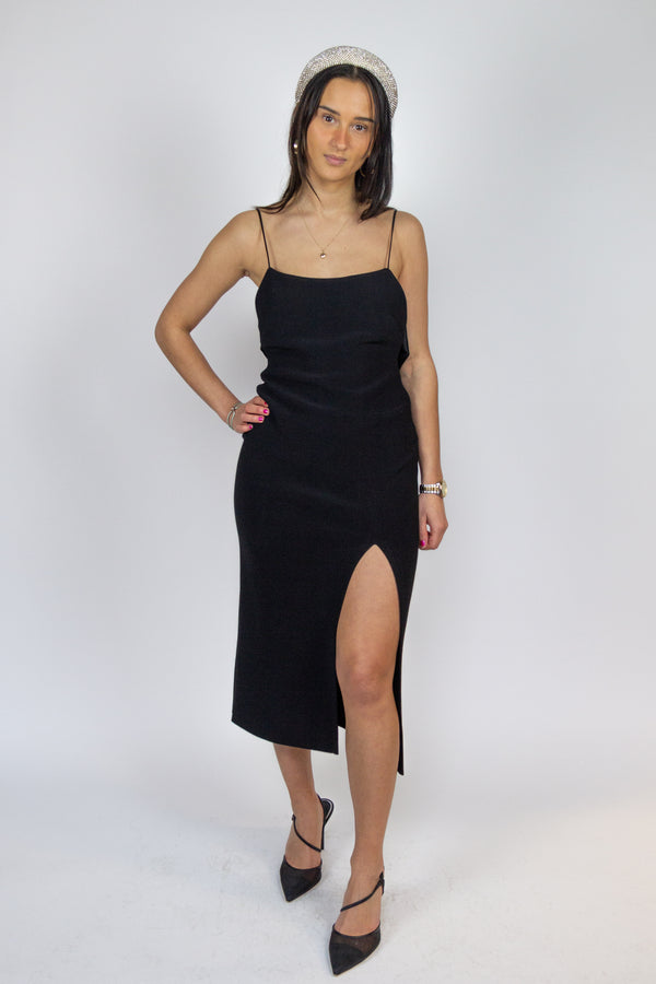 Black midi dress with split and open back - Item for sale