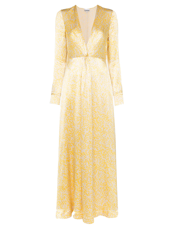 Yellow floral-print satin dress - Item for sale