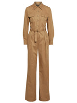 Brown belted cotton wide-leg jumpsuit - Item for sale