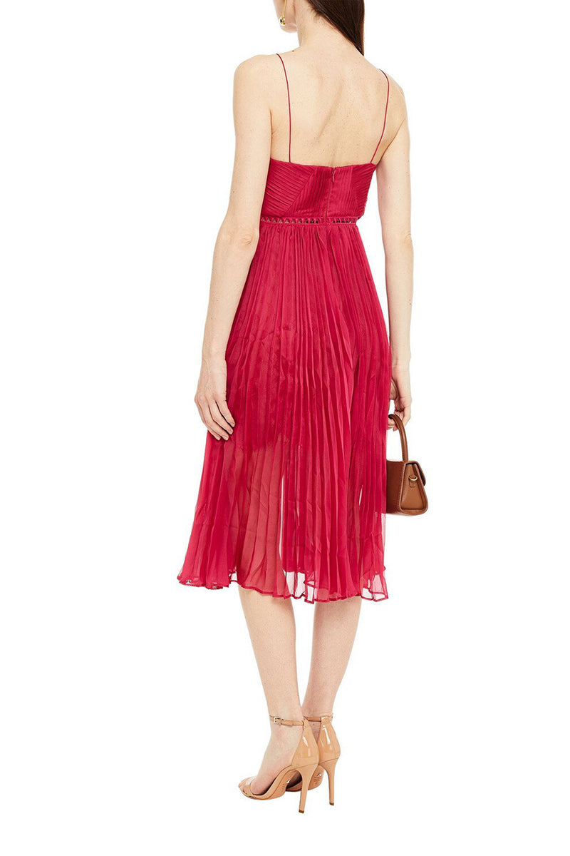 Red Pleated Midi Dress