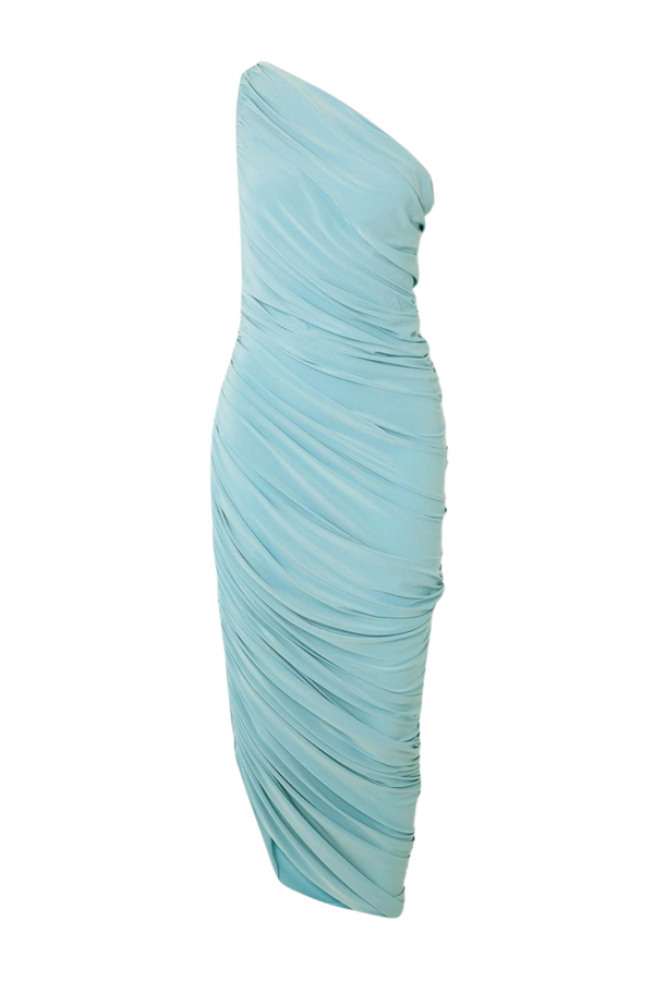 Blue one-shoulder ruched dress